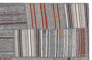Striped Over Dyed Kilim Patchwork Unique Rug 5'3'' x 7'7'' ft 160 x 230 cm