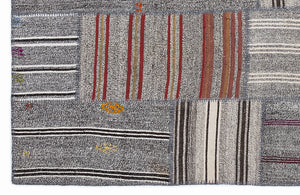 Striped Over Dyed Kilim Patchwork Unique Rug 5'3'' x 7'7'' ft 160 x 230 cm