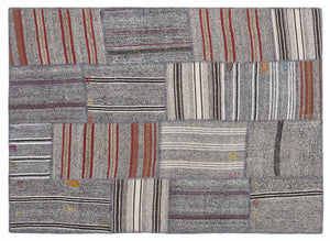 Striped Over Dyed Kilim Patchwork Unique Rug 5'3'' x 7'7'' ft 160 x 230 cm