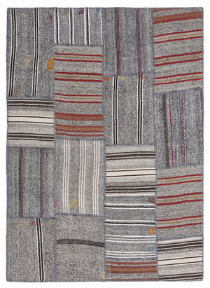 Striped Over Dyed Kilim Patchwork Unique Rug 5'3'' x 7'7'' ft 160 x 230 cm