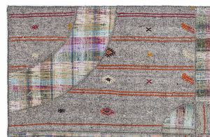 Striped Over Dyed Kilim Patchwork Unique Rug 5'3'' x 7'7'' ft 160 x 230 cm