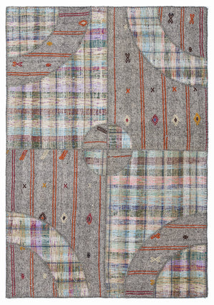 Striped Over Dyed Kilim Patchwork Unique Rug 5'3'' x 7'7'' ft 160 x 230 cm