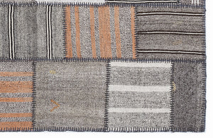 Striped Over Dyed Kilim Patchwork Unique Rug 5'3'' x 7'7'' ft 160 x 230 cm