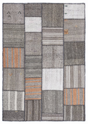 Striped Over Dyed Kilim Patchwork Unique Rug 5'3'' x 7'7'' ft 160 x 230 cm