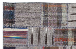 Striped Over Dyed Kilim Patchwork Unique Rug 5'3'' x 7'7'' ft 160 x 230 cm