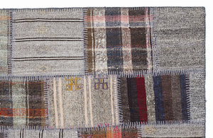 Striped Over Dyed Kilim Patchwork Unique Rug 5'3'' x 7'7'' ft 160 x 230 cm
