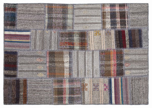 Striped Over Dyed Kilim Patchwork Unique Rug 5'3'' x 7'7'' ft 160 x 230 cm