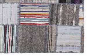 Striped Over Dyed Kilim Patchwork Unique Rug 5'3'' x 7'7'' ft 160 x 230 cm
