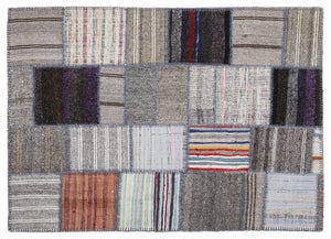 Striped Over Dyed Kilim Patchwork Unique Rug 5'3'' x 7'7'' ft 160 x 230 cm