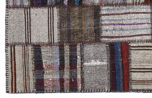 Striped Over Dyed Kilim Patchwork Unique Rug 5'3'' x 7'7'' ft 160 x 230 cm