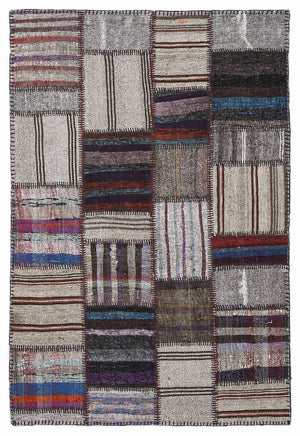 Striped Over Dyed Kilim Patchwork Unique Rug 5'3'' x 7'7'' ft 160 x 230 cm