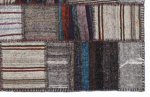 Striped Over Dyed Kilim Patchwork Unique Rug 5'3'' x 7'7'' ft 160 x 230 cm