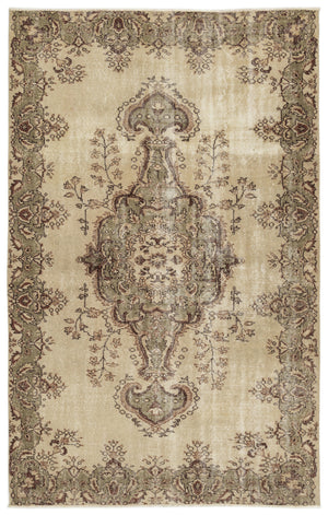 Beige Over Dyed Vintage Rug 5'7'' x 8'10'' ft 169 x 268 cm