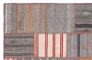 Striped Over Dyed Kilim Patchwork Unique Rug 5'3'' x 7'7'' ft 160 x 230 cm