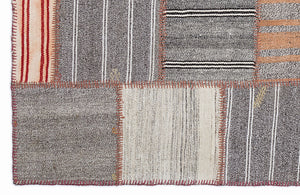 Striped Over Dyed Kilim Patchwork Unique Rug 5'3'' x 7'7'' ft 160 x 230 cm