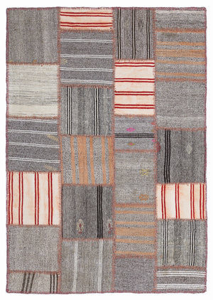 Striped Over Dyed Kilim Patchwork Unique Rug 5'3'' x 7'7'' ft 160 x 230 cm