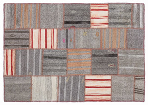 Striped Over Dyed Kilim Patchwork Unique Rug 5'3'' x 7'7'' ft 160 x 230 cm