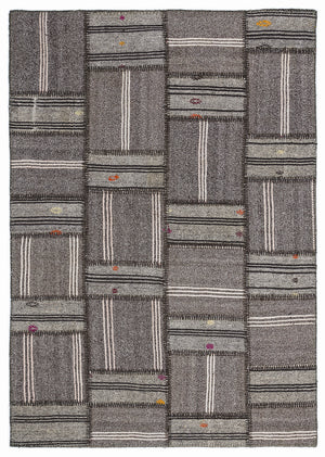 Striped Over Dyed Kilim Patchwork Unique Rug 5'3'' x 7'7'' ft 160 x 230 cm