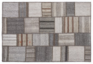 Striped Over Dyed Kilim Patchwork Unique Rug 5'3'' x 7'7'' ft 160 x 230 cm
