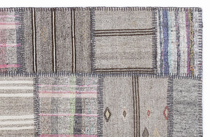 Striped Over Dyed Kilim Patchwork Unique Rug 5'3'' x 7'7'' ft 160 x 230 cm