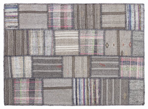 Striped Over Dyed Kilim Patchwork Unique Rug 5'3'' x 7'7'' ft 160 x 230 cm