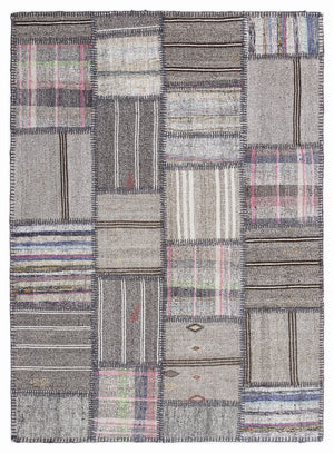 Striped Over Dyed Kilim Patchwork Unique Rug 5'3'' x 7'7'' ft 160 x 230 cm