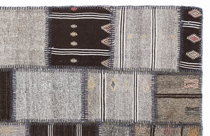 Striped Over Dyed Kilim Patchwork Unique Rug 5'3'' x 7'7'' ft 160 x 230 cm