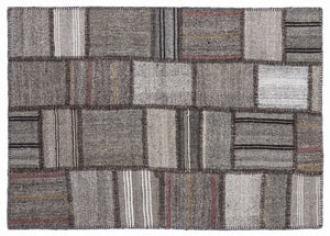 Striped Over Dyed Kilim Patchwork Unique Rug 5'3'' x 7'7'' ft 160 x 230 cm