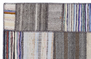 Striped Over Dyed Kilim Patchwork Unique Rug 5'3'' x 7'7'' ft 160 x 230 cm
