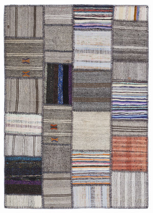 Striped Over Dyed Kilim Patchwork Unique Rug 5'3'' x 7'7'' ft 160 x 230 cm