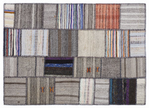 Striped Over Dyed Kilim Patchwork Unique Rug 5'3'' x 7'7'' ft 160 x 230 cm