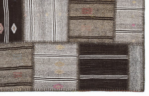 Striped Over Dyed Kilim Patchwork Unique Rug 5'3'' x 7'7'' ft 160 x 230 cm