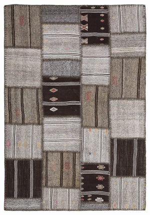 Striped Over Dyed Kilim Patchwork Unique Rug 5'3'' x 7'7'' ft 160 x 230 cm