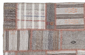Striped Over Dyed Kilim Patchwork Unique Rug 5'3'' x 7'7'' ft 160 x 230 cm