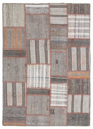 Striped Over Dyed Kilim Patchwork Unique Rug 5'3'' x 7'7'' ft 160 x 230 cm