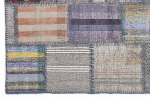 Striped Over Dyed Kilim Patchwork Unique Rug 5'3'' x 7'7'' ft 160 x 230 cm