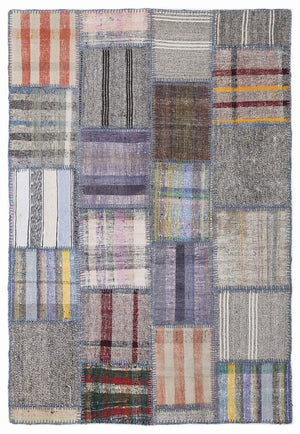 Striped Over Dyed Kilim Patchwork Unique Rug 5'3'' x 7'7'' ft 160 x 230 cm