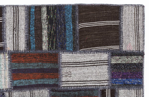 Striped Over Dyed Kilim Patchwork Unique Rug 5'3'' x 7'7'' ft 160 x 230 cm
