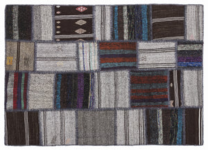 Striped Over Dyed Kilim Patchwork Unique Rug 5'3'' x 7'7'' ft 160 x 230 cm