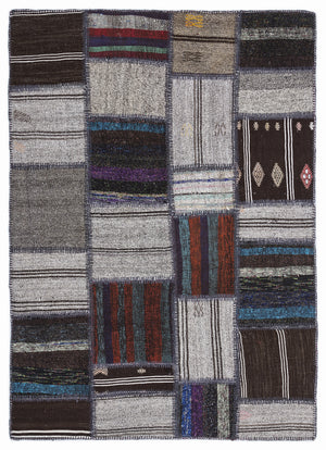 Striped Over Dyed Kilim Patchwork Unique Rug 5'3'' x 7'7'' ft 160 x 230 cm