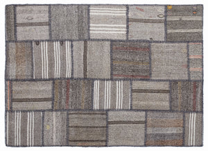 Striped Over Dyed Kilim Patchwork Unique Rug 5'3'' x 7'7'' ft 160 x 230 cm