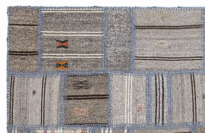 Striped Over Dyed Kilim Patchwork Unique Rug 5'3'' x 7'7'' ft 160 x 230 cm