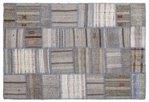 Striped Over Dyed Kilim Patchwork Unique Rug 5'3'' x 7'7'' ft 160 x 230 cm