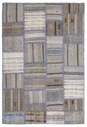 Striped Over Dyed Kilim Patchwork Unique Rug 5'3'' x 7'7'' ft 160 x 230 cm