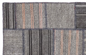 Striped Over Dyed Kilim Patchwork Unique Rug 5'3'' x 7'7'' ft 160 x 230 cm
