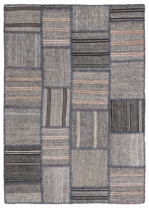 Striped Over Dyed Kilim Patchwork Unique Rug 5'3'' x 7'7'' ft 160 x 230 cm