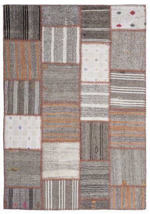 Striped Over Dyed Kilim Patchwork Unique Rug 5'3'' x 7'7'' ft 160 x 230 cm