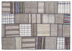 Striped Over Dyed Kilim Patchwork Unique Rug 5'3'' x 7'7'' ft 160 x 230 cm