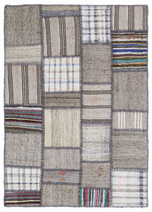 Striped Over Dyed Kilim Patchwork Unique Rug 5'3'' x 7'7'' ft 160 x 230 cm