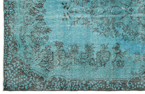 Turquoise Over Dyed Vintage Rug 5'8'' x 9'3'' ft 172 x 283 cm